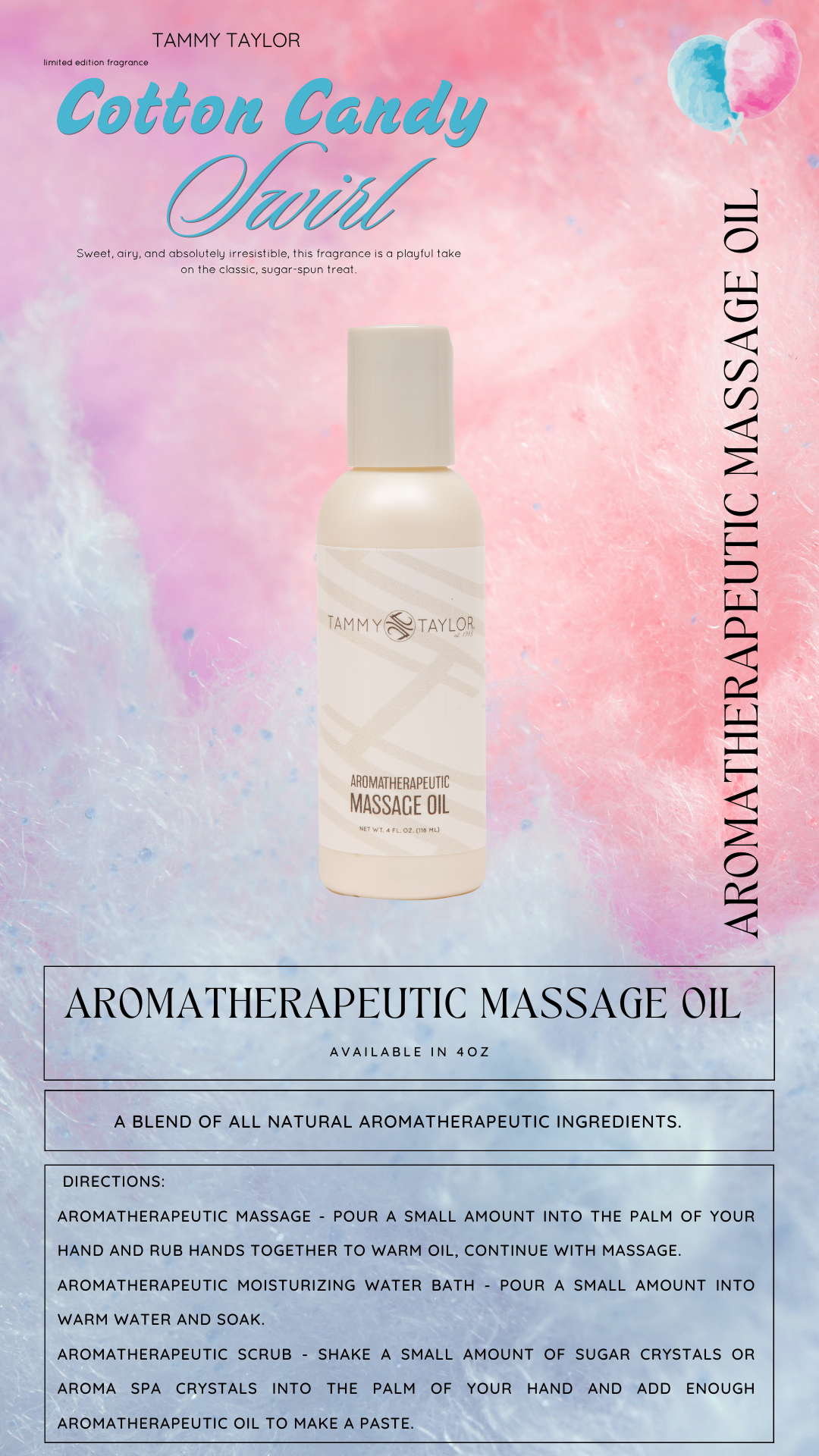 Cotton Candy Swirl Aromatherapeutic Massage Oil
