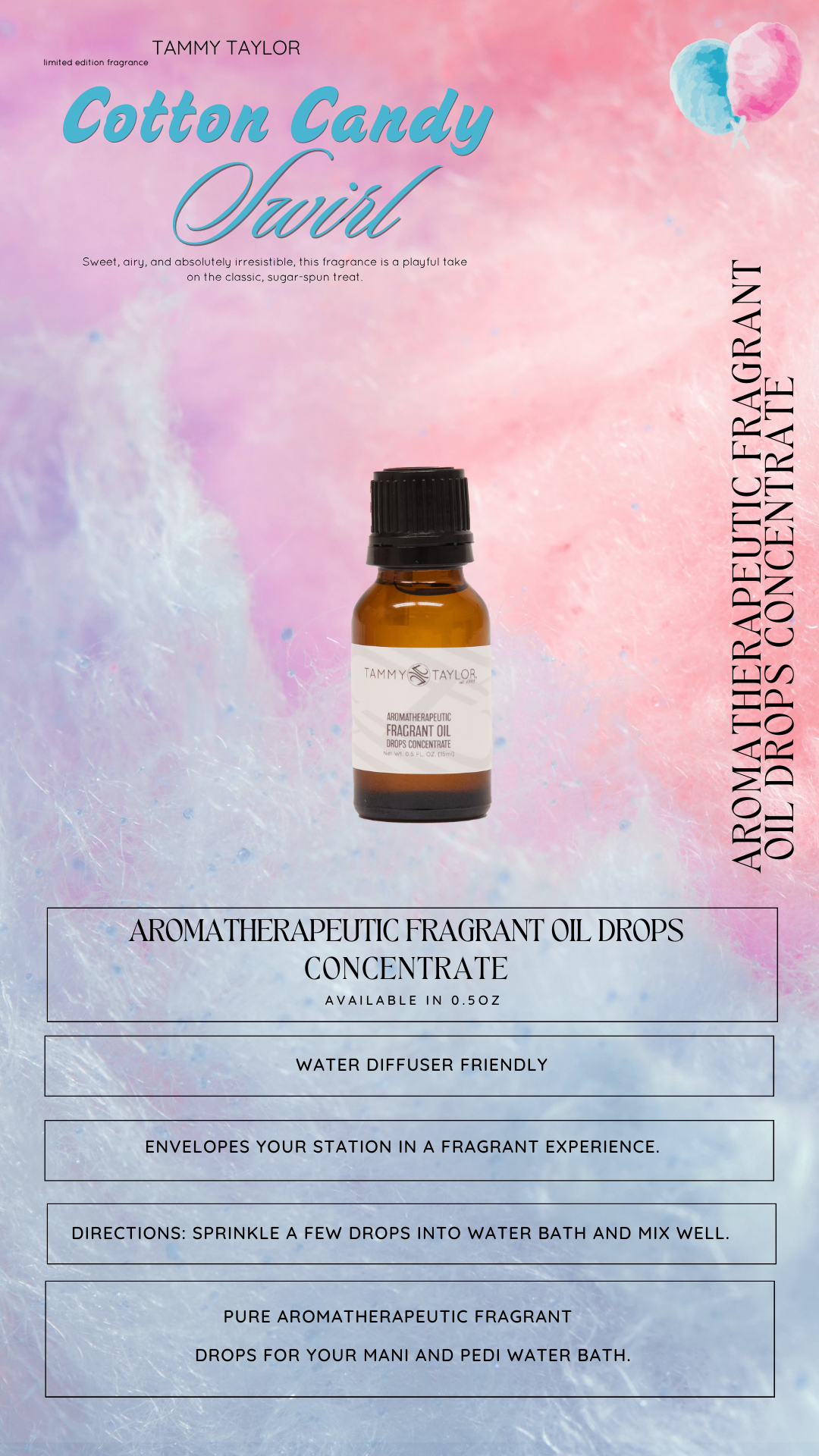 Cotton Candy Swirl Aromatherapeutic Fragrant Oil Drops Concentrate